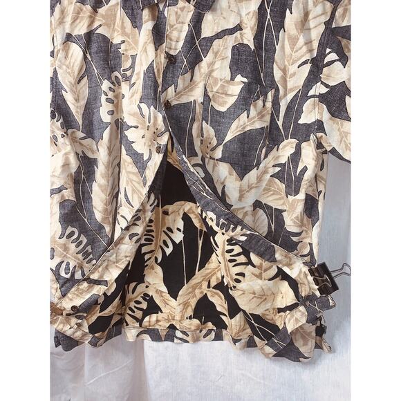 XXL Panama Jack Hawaiian Black Beige Reverse Print Shirt Leaves Floral Aloha EUC - Picture 3 of 16